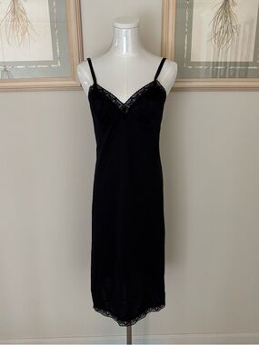Black Babydoll Lace Trim Slip Dress